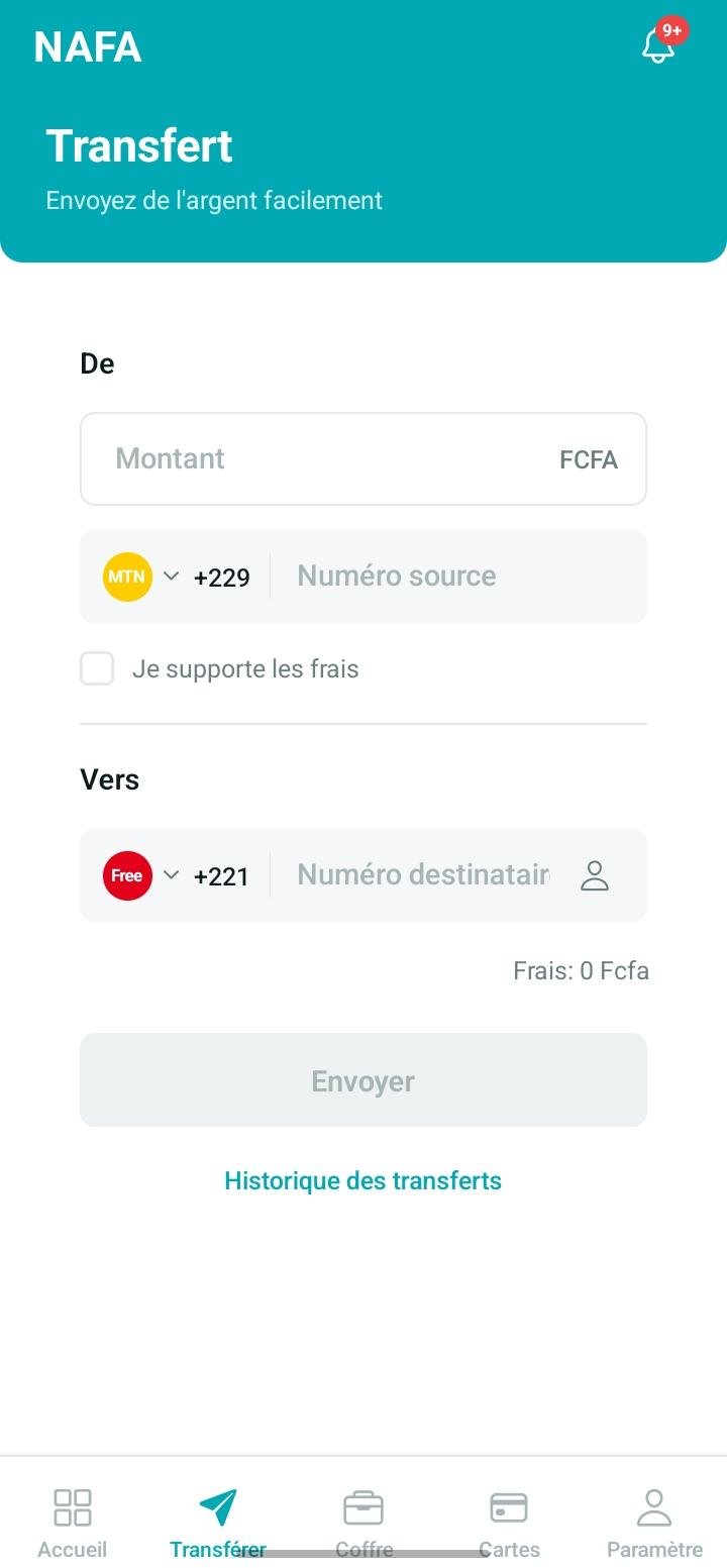 Écran transfert d'argent NAFA